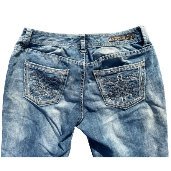 Rythm In Blues Acid Wash Embroidered Pockets Straight Leg Blue Jeans Sz 6 Reg - Picture 8 of 12